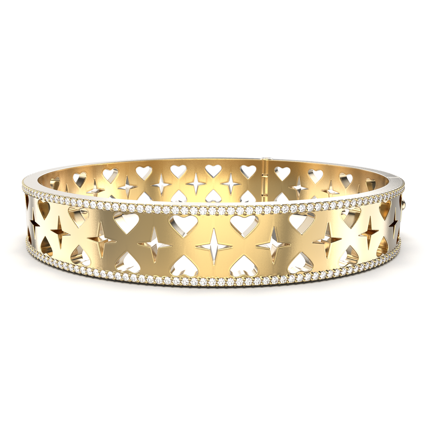 18K Gold bracelet with heart and star design on a white background