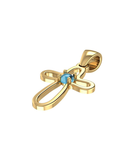 18K Blue Topaz Cross Pendant