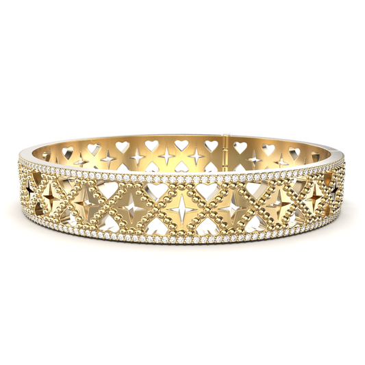 18K Gold bracelet with heart and star design on a white background