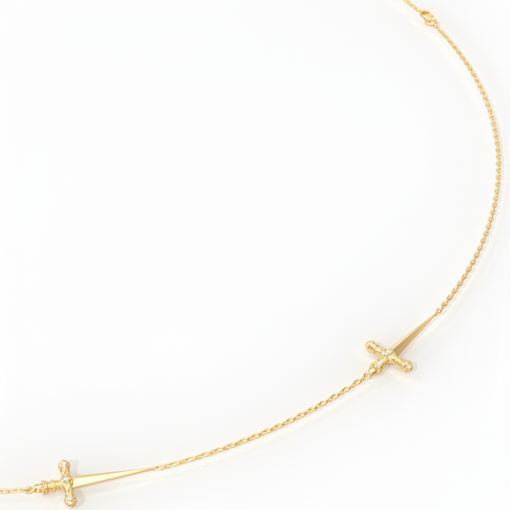 São Jorge 3 Swords Necklace 18K Gold