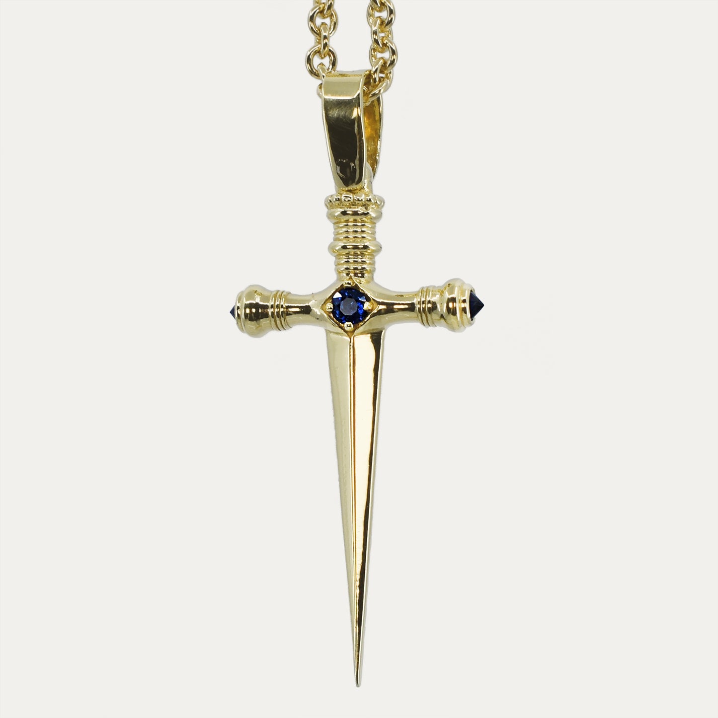 São Jorge Sapphire Gold Sword Pendant Medium